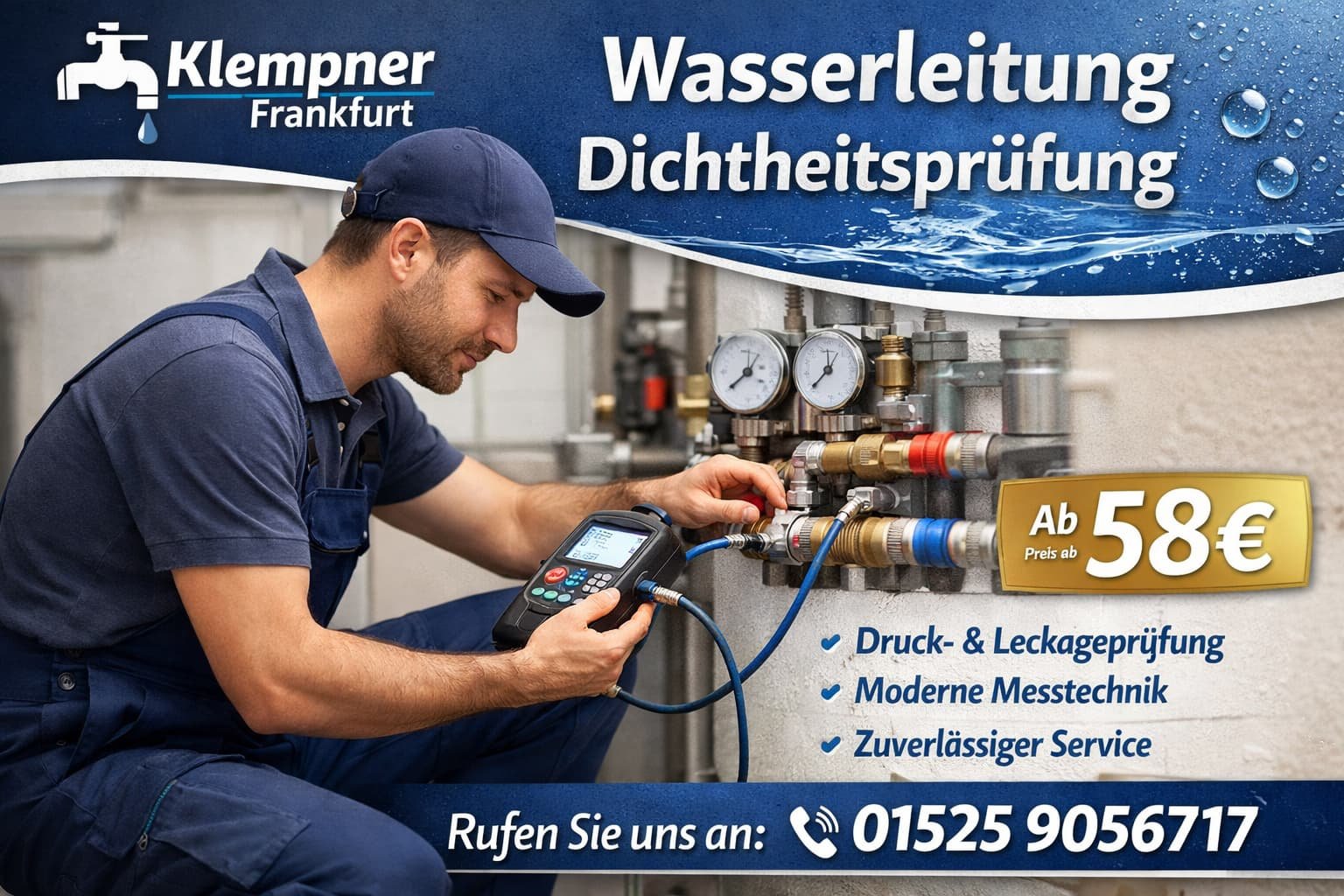Wasserleitung Dichtheitsprüfung mit einem Manometer