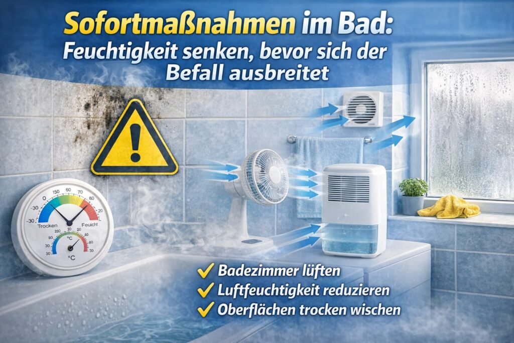 Sofortmaßnahmen im Bad: Feuchtigkeit senken, bevor sich der Befall ausbreitet