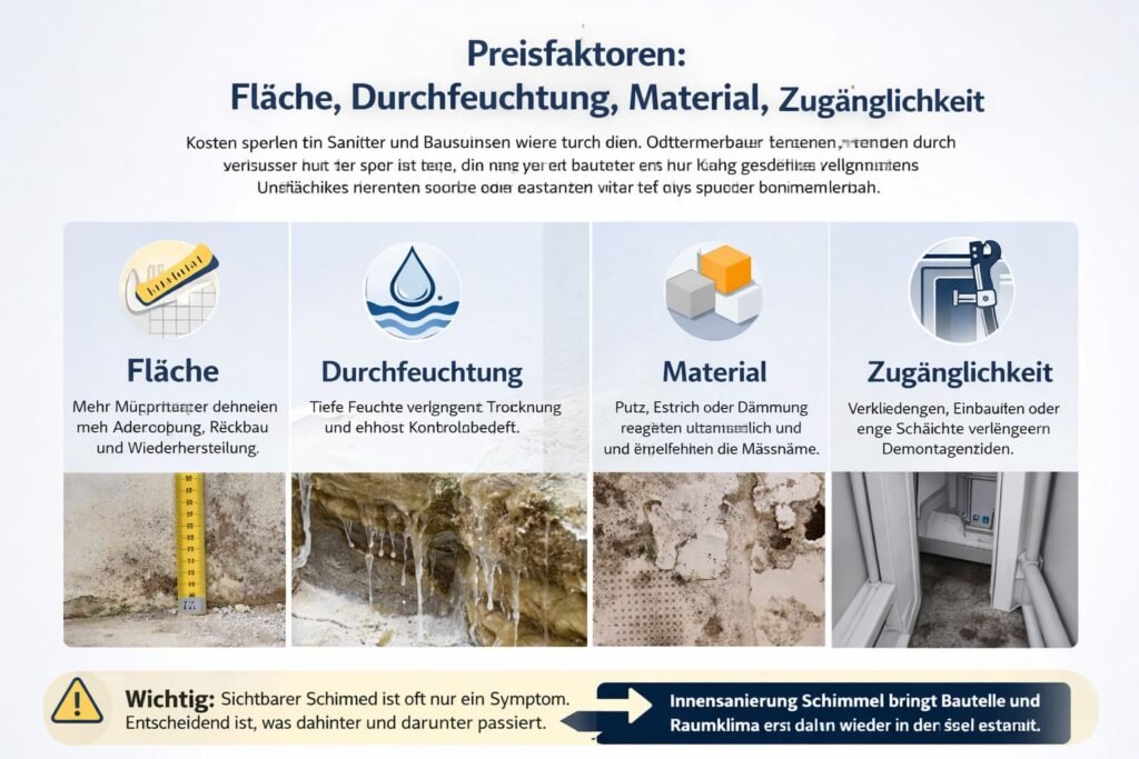 Preisfaktoren: Fläche, Durchfeuchtung, Material, Zugänglichkeit