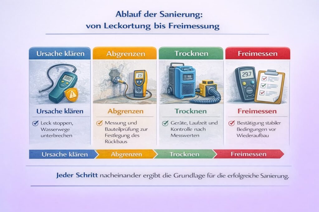 Ablauf der Sanierung: von Leckortung bis Freimessung