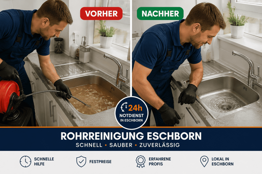 Professionelle Rohrreinigung in Eschborn mit moderner Spirale und Kameratechnik durch einen erfahrenen Klempner.